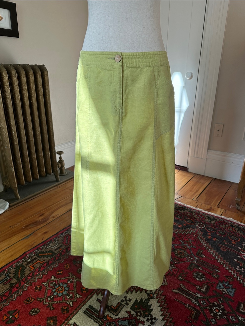 Sigrid Olsen Chartreuse Linen Maxi Skirt